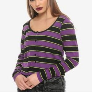 Purple, Black & Green Ribbed Long-Sleeve T-Shirt